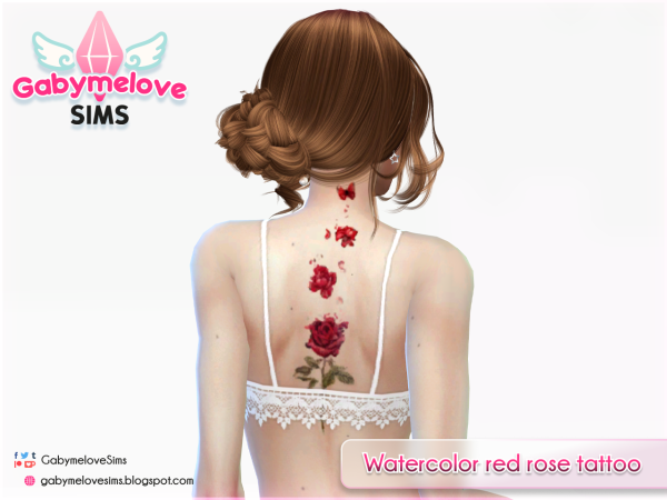 Alpha Watercolor red rose tattoo - The Sims 4 Custom Content
