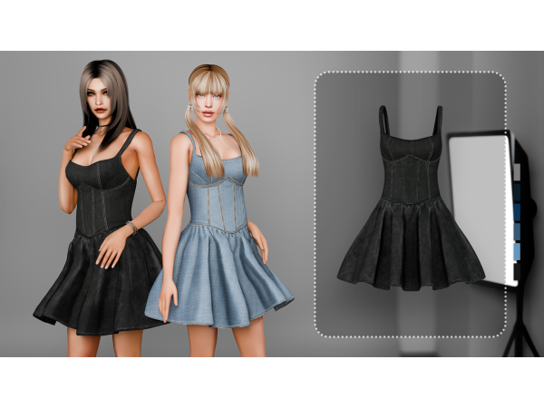 Alpha JENNIE DENIM DRESS by Kiina - The Sims 4 Custom Content