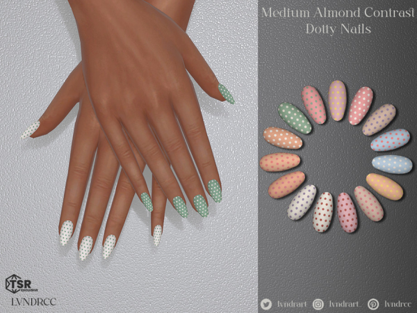 Alpha Medium Almond Contrast Dotty Nails - The Sims 4 Custom Content