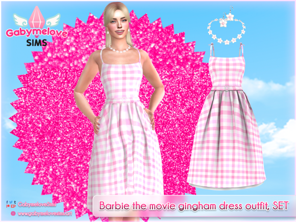 Mix Barbie pink gingham dress outfit SET - The Sims 4 Custom Content