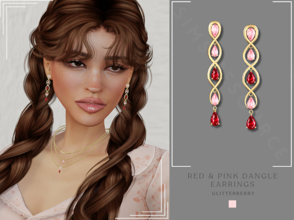 Alpha Pink and Ruby Dangle Earrings by Glitterberryfly - The Sims 4 Custom Content