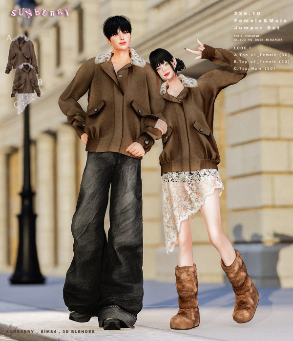 Alpha [SUNBERRY] 2610_FemaleMale Jumper Set by simsfinds - The Sims 4 Custom Content