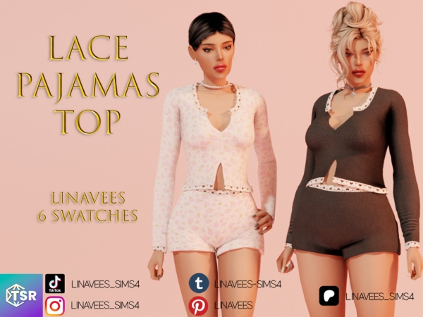 Alpha ALLIE LACE PAJAMAS TOP by linavees - The Sims 4 Custom Content