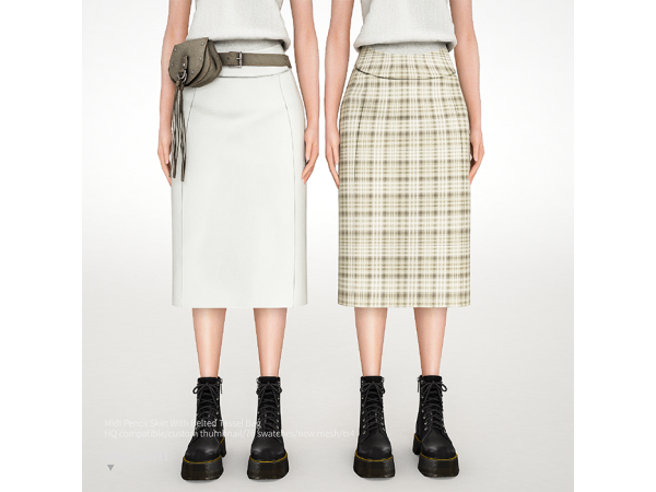 Alpha Midi Pencil Skirt With Belted Tassel Bag by charonlee - The Sims 4 Custom Content