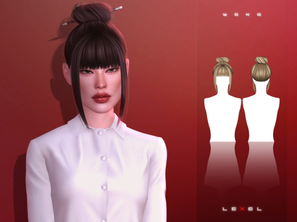 Alpha LEXEL Yoko adult updo bun with fringe - The Sims 4 Custom Content