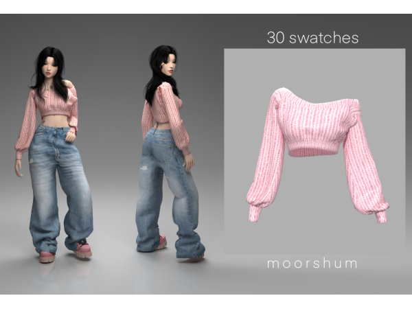 Mix off shoulder cropped sweater by moorshum - The Sims 4 Custom Content