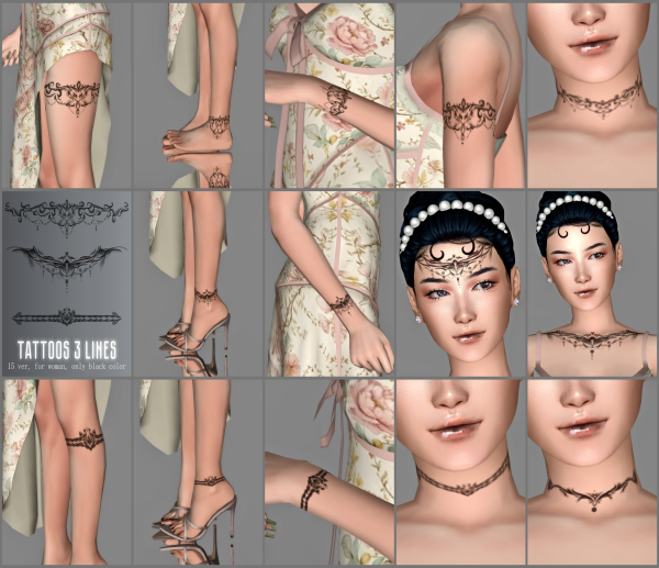Mix TATTOS 3 LINES by simsfinds - The Sims 4 Custom Content