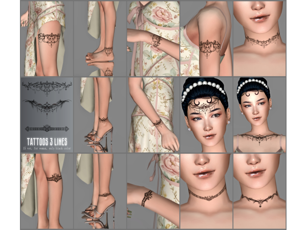 Mix TATTOS 3 LINES by jarride - The Sims 4 Custom Content
