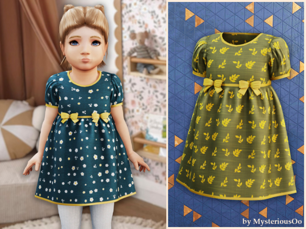 Alpha Toddler Floral bow waist dress by MysteriousOo - The Sims 4 Custom Content