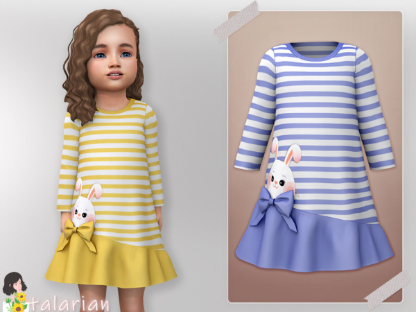 Mix Gianna Bunny Applique Striped Dress by talarian - The Sims 4 Custom Content