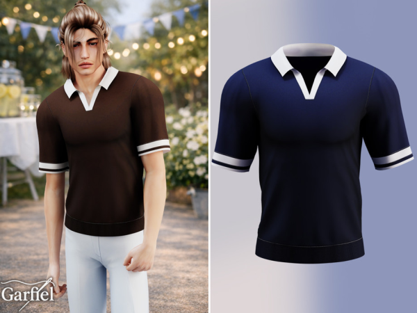 Alpha Adult Retro polo knit shirt with contrast collar by Garfiel - The Sims 4 Custom Content
