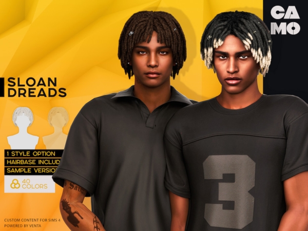 Alpha CAMO Sloan Dreads by VentaStudio - The Sims 4 Custom Content