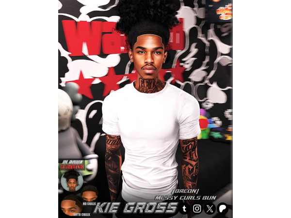 Alpha Breon messy curls bun by Kiegross - The Sims 4 Custom Content