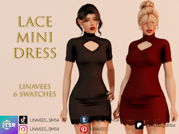 Alpha ARIYA LACE MINI DRESS by linavees - The Sims 4 Custom Content