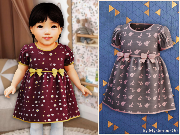 Alpha Infant Floral bow waist dress by MysteriousOo - The Sims 4 Custom Content