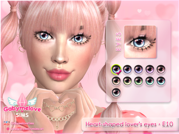 Mix Heart shaped lover's eyes E10 contact lenses Valentine's Collection by gabymelovesims - The Sims 4 Custom Content