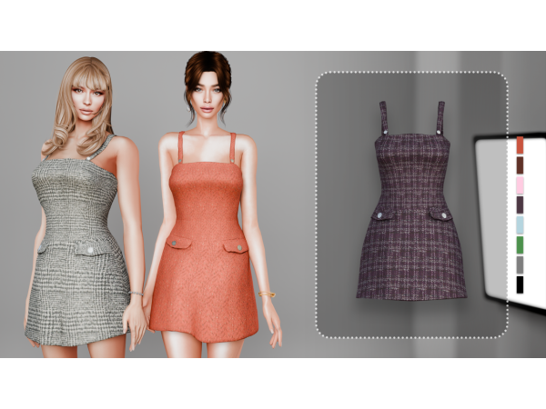 Alpha ODETTE TWEED DRESS by kiinascenes - The Sims 4 Custom Content