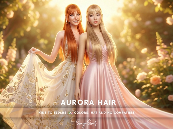 Alpha Aurora Hair Pure Elegance from Children to Elders (With Bangs) - The Sims 4 Custom Content