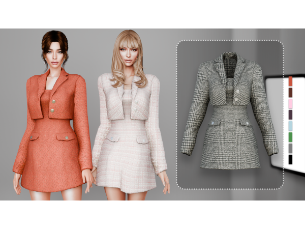 Alpha ODETTE TWEED DRESS by kiinascenes - The Sims 4 Custom Content