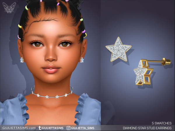 Alpha Diamond Stud Star Earrings For Kids by feyona - The Sims 4 Custom Content