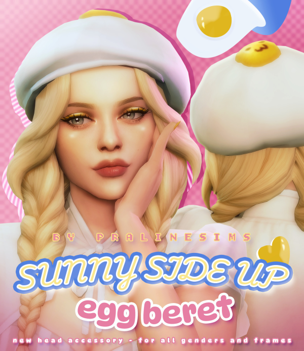 Maxis Match SUNNY SIDE UP Egg Beret by simsfinds - The Sims 4 Custom Content