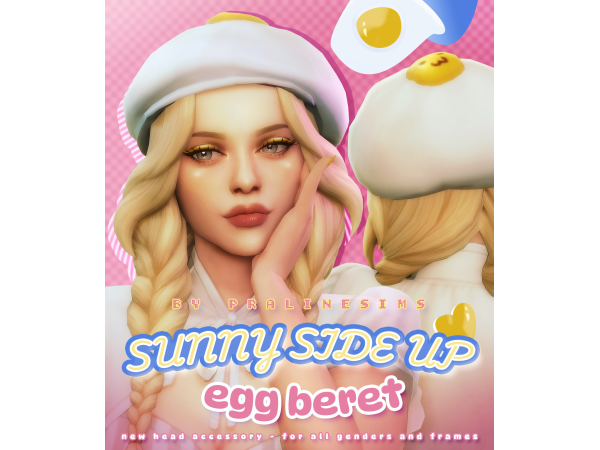 Maxis Match SUNNY SIDE UP Egg Beret by pralinesims - The Sims 4 Custom Content