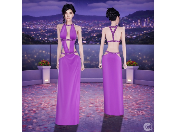 Mix Cutout Halter Gown cool_content_star - The Sims 4 Custom Content
