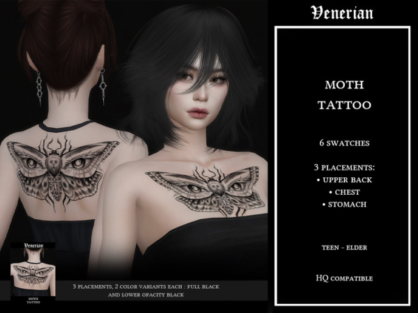 Alpha Moth Tattoo (Back Chest and Stomach) by Venerian - The Sims 4 Custom Content