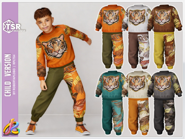Alpha 347 Child Boy SET Tiger Style Cozy Outfit by RobertaPLobo - The Sims 4 Custom Content