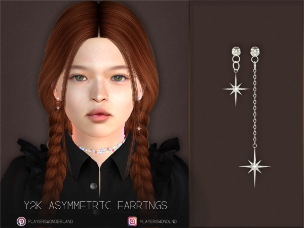 Alpha Y2k Asymmetric Earrings Kids by PlayersWonderland - The Sims 4 Custom Content