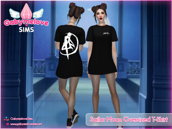 Mix Sailor Moon Oversized T Shirt for women by gabymelovesims - The Sims 4 Custom Content