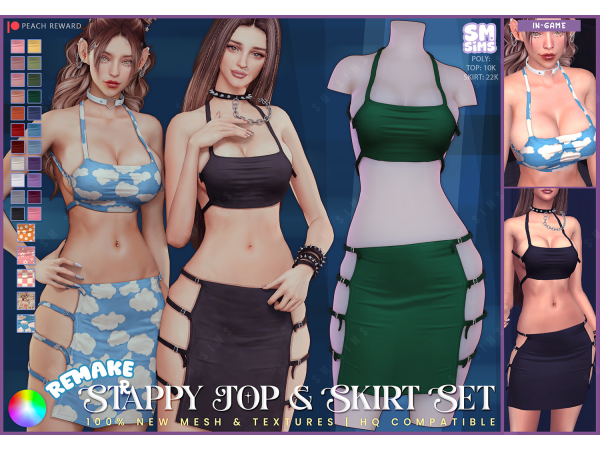 Alpha PEACH Strappy Top Skirt REMAKE by SMSims - The Sims 4 Custom Content