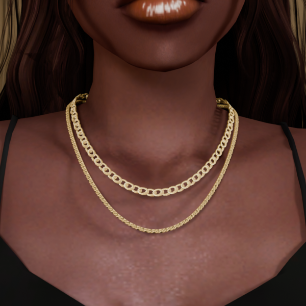 Mix Golden Layered Chain Necklace 02 by glitterberrysims - The Sims 4 Custom Content