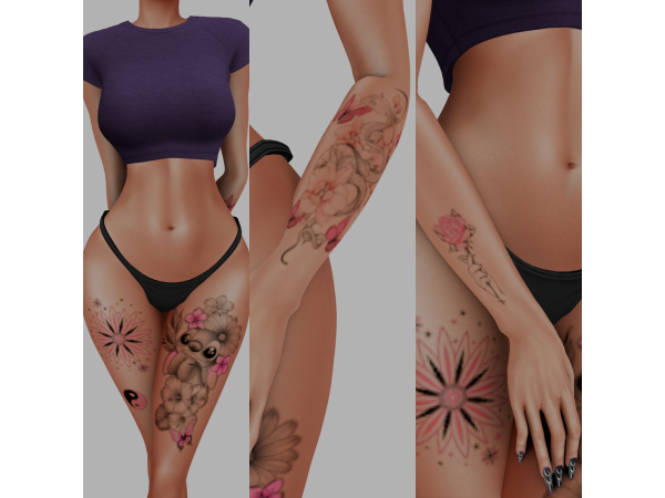 Mix Pink Tattoos 1 by 𝓛𝓲𝓵 𝓑𝓵𝓾'𝓼 𝓟𝓸𝓼𝓮𝓼 - The Sims 4 Custom Content