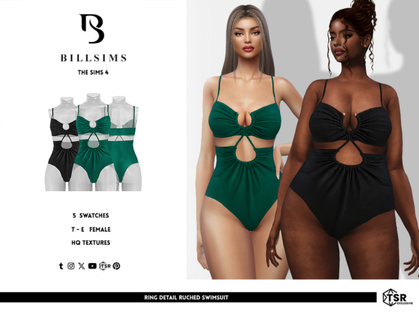 Alpha Ring Detail Ruched Swimsuit by Bill_Sims - The Sims 4 Custom Content