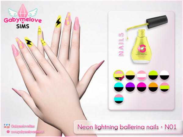 Mix Neon lightning ballerina nails N01 - The Sims 4 Custom Content