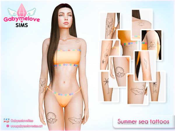Mix Summer sea tattoos by GabymeloveSims - The Sims 4 Custom Content