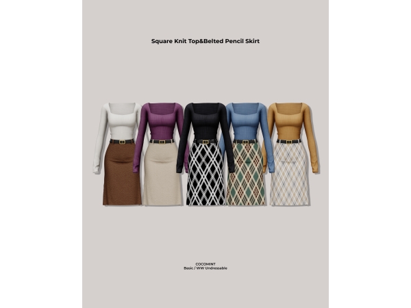 Alpha [cocomint] Square Knit TopBelted Pencil Skirt - The Sims 4 Custom Content