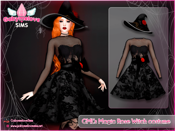 Mix GMLs Magic Rose Witch costume dress hat Halloween - The Sims 4 Custom Content