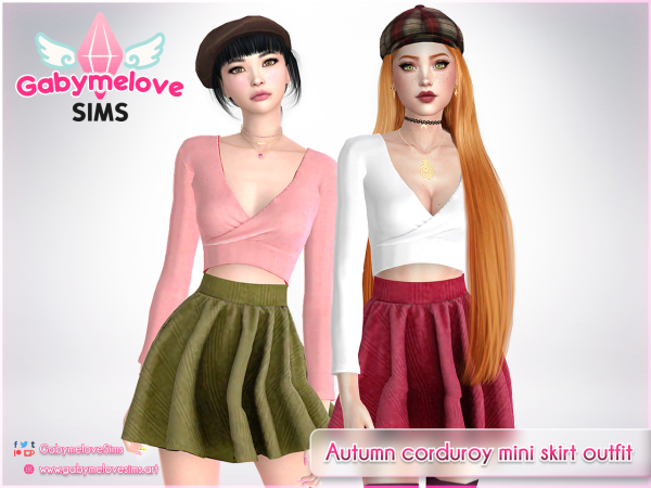 Mix Autumn corduroy mini skirt outfit - The Sims 4 Custom Content