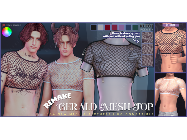 Alpha PEACH Gerald Mesh Top REMAKE by kleossims - The Sims 4 Custom Content
