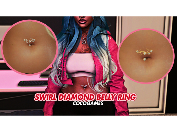 Alpha Swirl Diamond Belly Ring by cocogames - The Sims 4 Custom Content