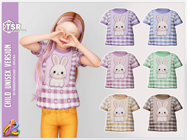 Alpha 348 Child Unisex Top Adorable Bunny T Shirt by RobertaPLobo - The Sims 4 Custom Content