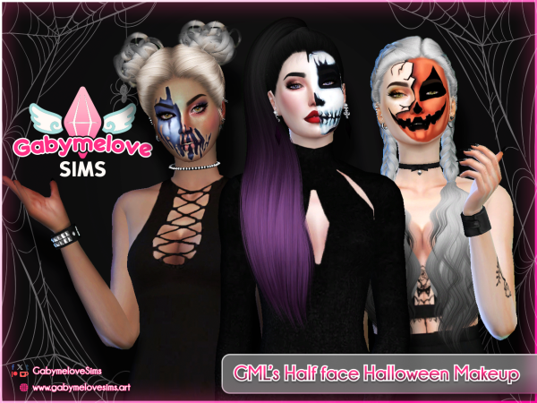 Mix GML's Half face Halloween Makeup Face Paint by gabymelovesims - The Sims 4 Custom Content