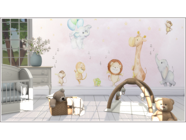 Alpha Nursery Animals Playing Mural by philo - The Sims 4 Custom Content