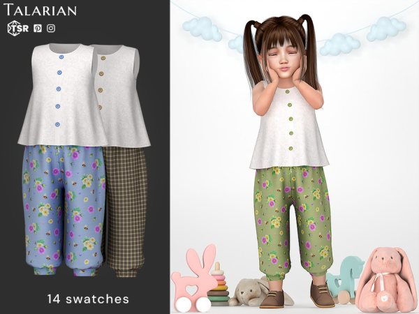 Alpha Brianna Button Top Floral Pants Outfit by talarian - The Sims 4 Custom Content