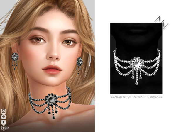 Alpha BEADED DROP PENDANT NECKLACE by ZNsims - The Sims 4 Custom Content