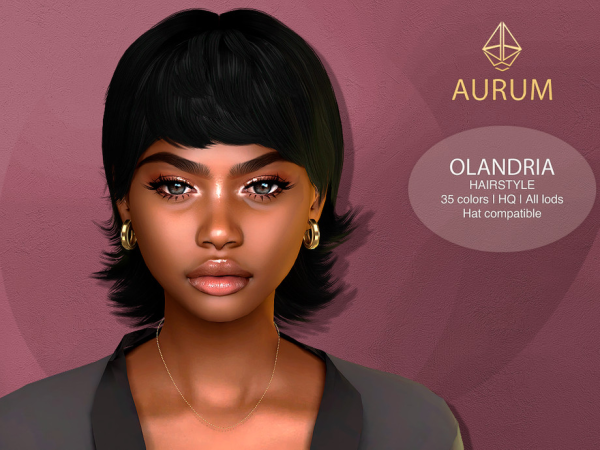 Alpha Aurum Olandria short hairstyle - The Sims 4 Custom Content