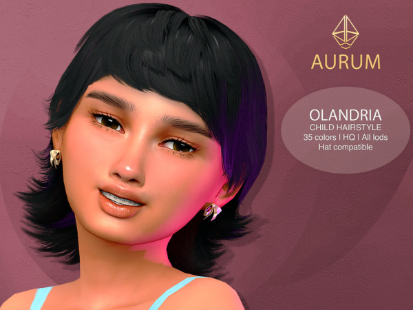Alpha Aurum Olandria short hairstyle (child) - The Sims 4 Custom Content