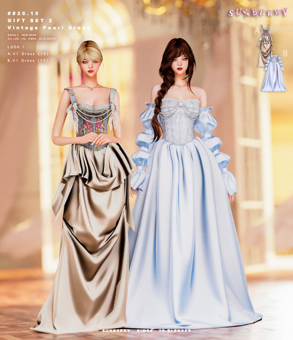 Alpha [SUNBERRY]2615_GIFT SET 2_ Vintage Pearl Dress by simsfinds - The Sims 4 Custom Content